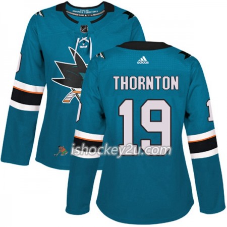 Dame NHL San Jose Sharks Trøje Joe Thornton 19 Adidas 2017-2018 Teal Authentic